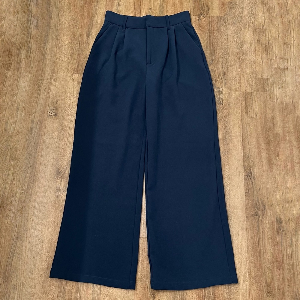 Abercrombie & Fitch Sloane Tailored Wide Leg Pants Navy Blue High Rise Small - Picture 2 of 11